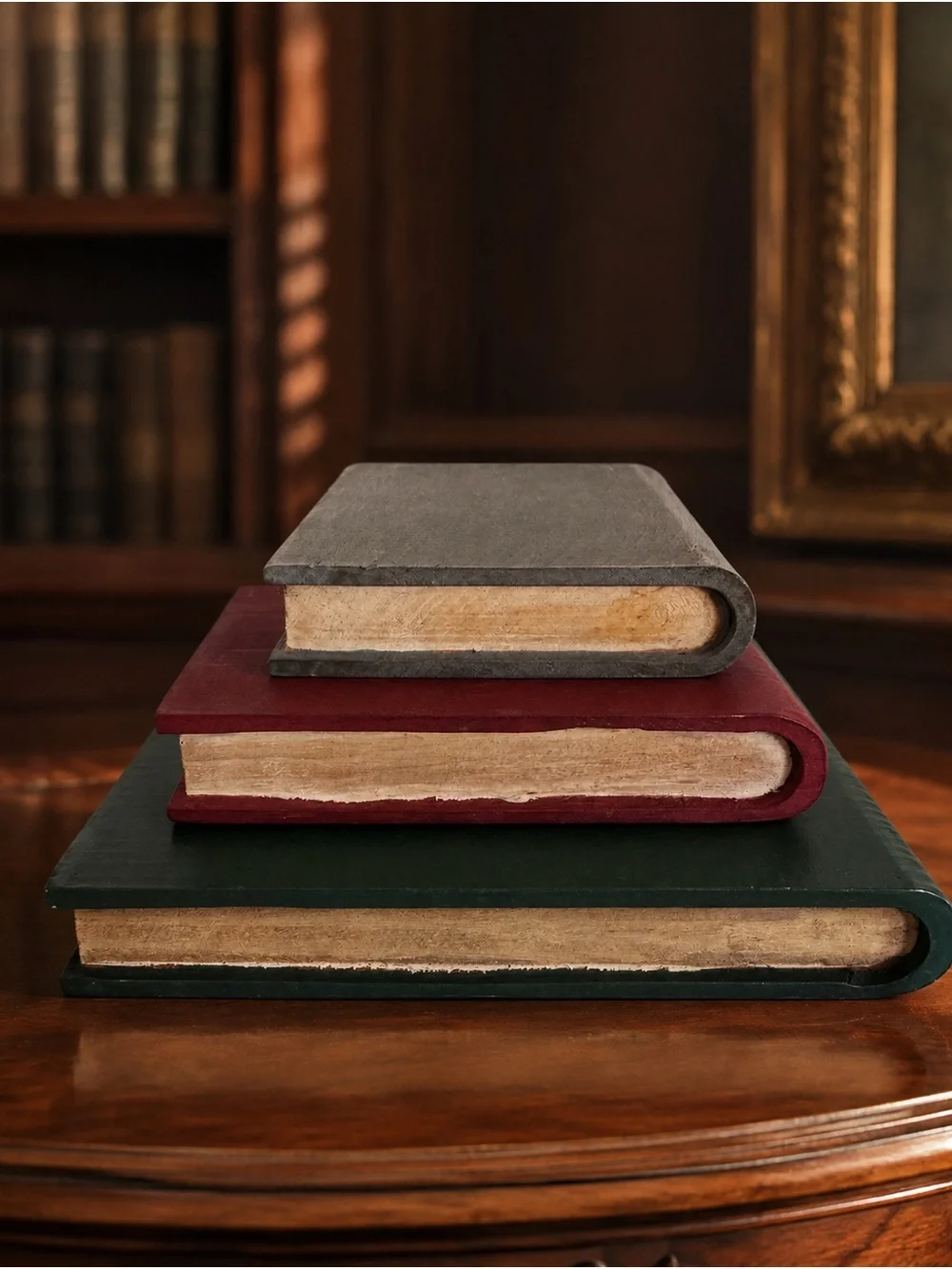 Set of 3 Small Wood Faux Books Dark Academia Cottagecore Library Shelf Decor